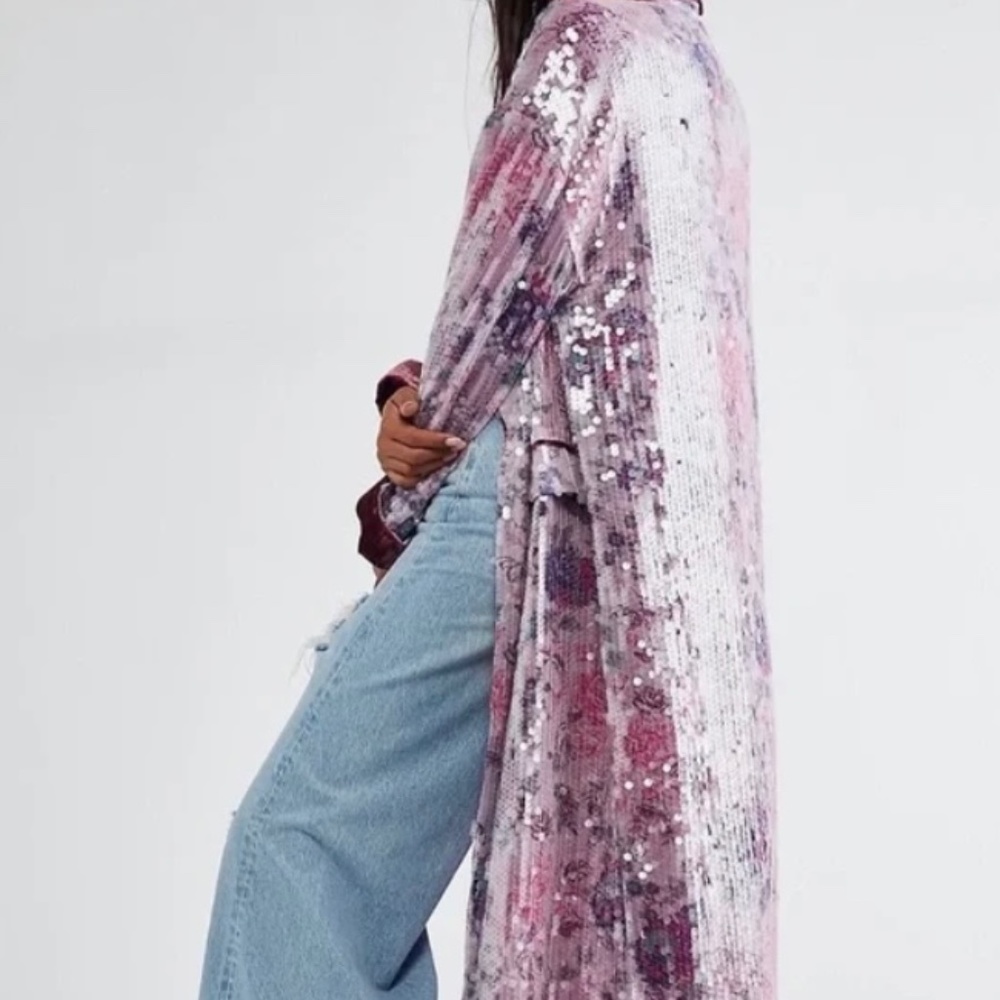 NWT Free People purple sequin kimono